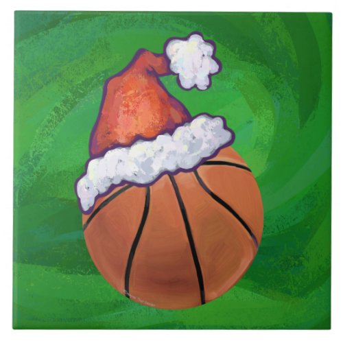 Santa Hat Basketball on Green Tile