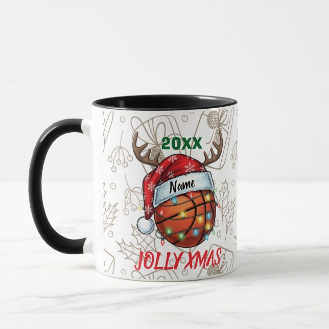  Santa Hat Basketball Reindeer Christmas Fun Sport Mug (Left)