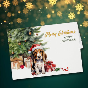 Santa Hat Basset Hound Puppy Dog Christmas Cards