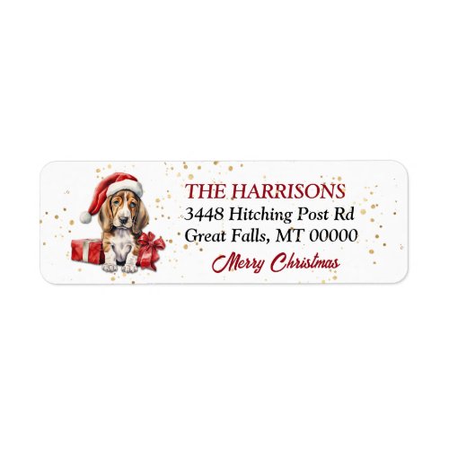 Santa Hat Basset Hound Puppy Gifts Label