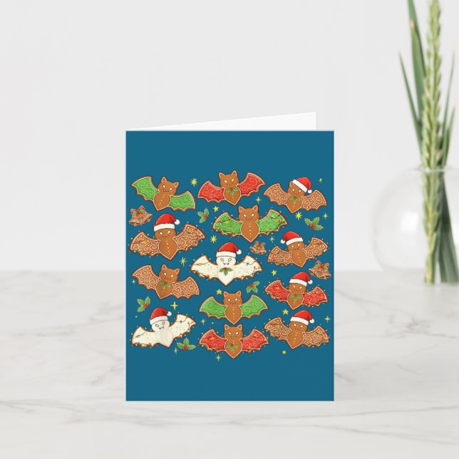 Santa Hat Bat Soky Christmas Gingerbread Bats Xmas Card (Front)