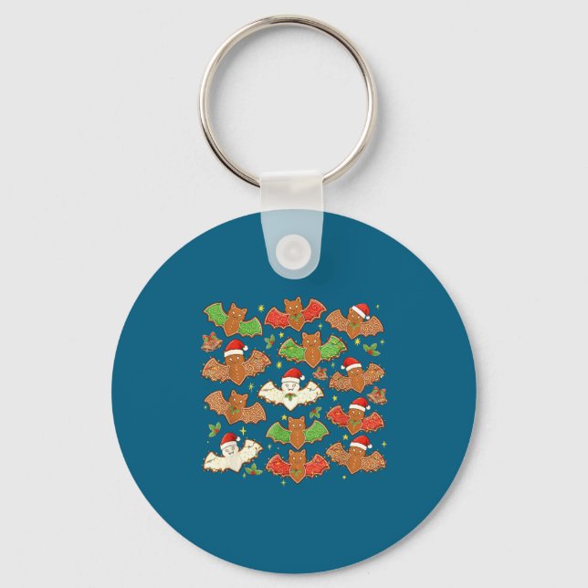 Santa Hat Bat Soky Christmas Gingerbread Bats Xmas Keychain (Front)