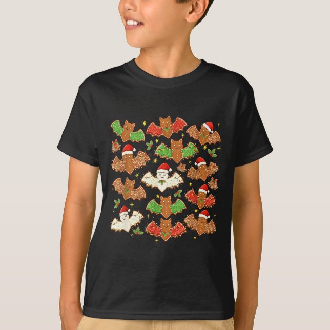 Santa Hat Bat Soky Christmas Gingerbread Bats Xmas T-Shirt (Front)