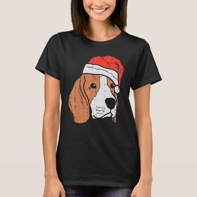 Santa Hat Beagle Christmas Xmas Dog  Owner Men Wom T-Shirt (Front)