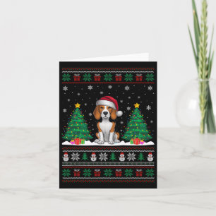 Santa Hat Beagle Dog Christmas Tree Lights Ugly Sw Card