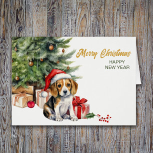 Santa Hat Beagle Hound Puppy Dog Christmas Cards