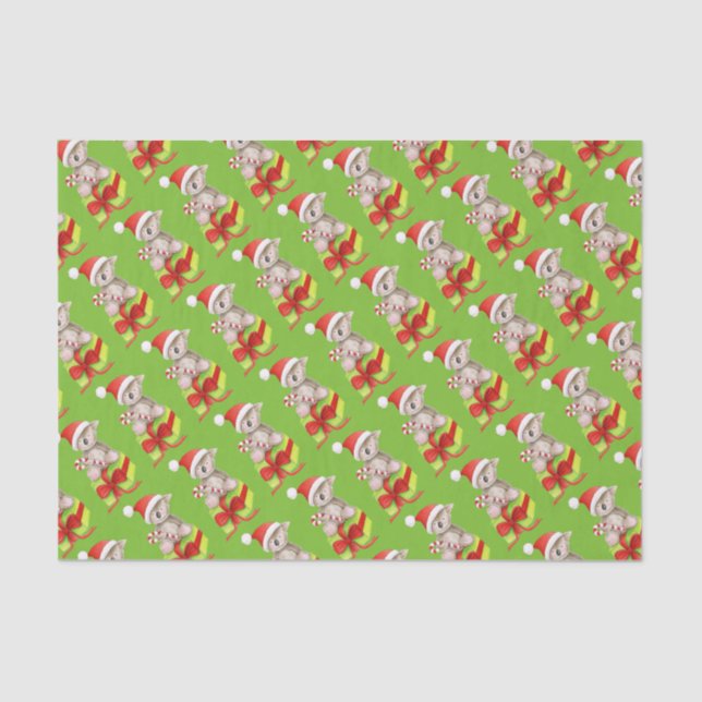 Santa hat bear candy red green white tissue paper (Front)