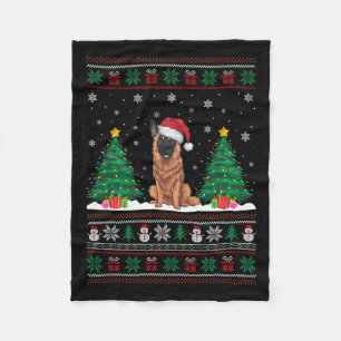 Santa Hat Belgian Malinois Dog Xmas Tree Lights Ug Fleece Blanket