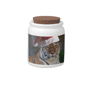 Santa Hat Bengal Tiger Candy Jar