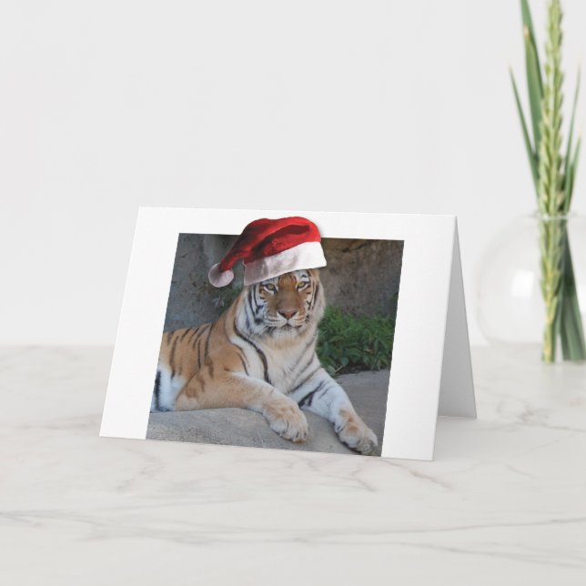 Santa Hat Bengal Tiger Holiday Card (Front)