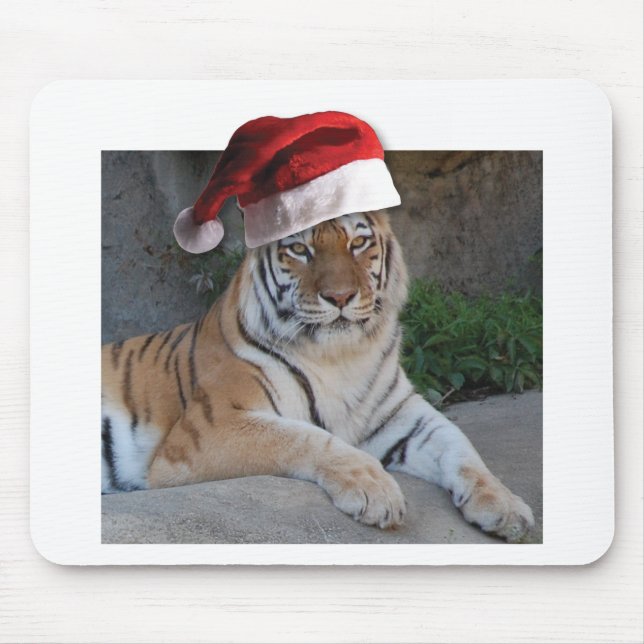 Santa Hat Bengal Tiger Mouse Pad (Front)