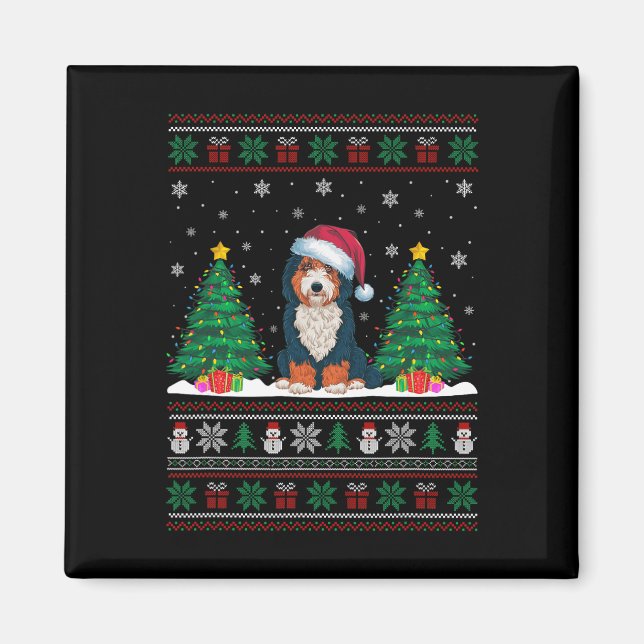 Santa Hat Bernedoodle Dog Christmas Tree Lights Ug Magnet (Front)