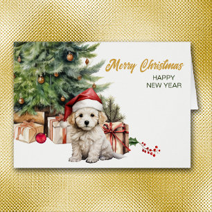 Santa Hat Bichon Frise Puppy Dog Christmas Cards