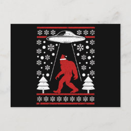 Santa hat Bigfoot Alien Ufo Sasquatch Postcard
