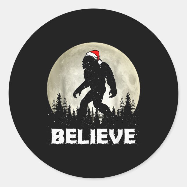 Santa Hat Bigfoot Believe Christmas Lights Rock Sa Classic Round Sticker (Front)