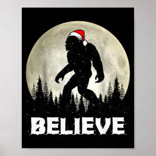Santa Hat Bigfoot Believe Christmas Lights Rock Sa Poster