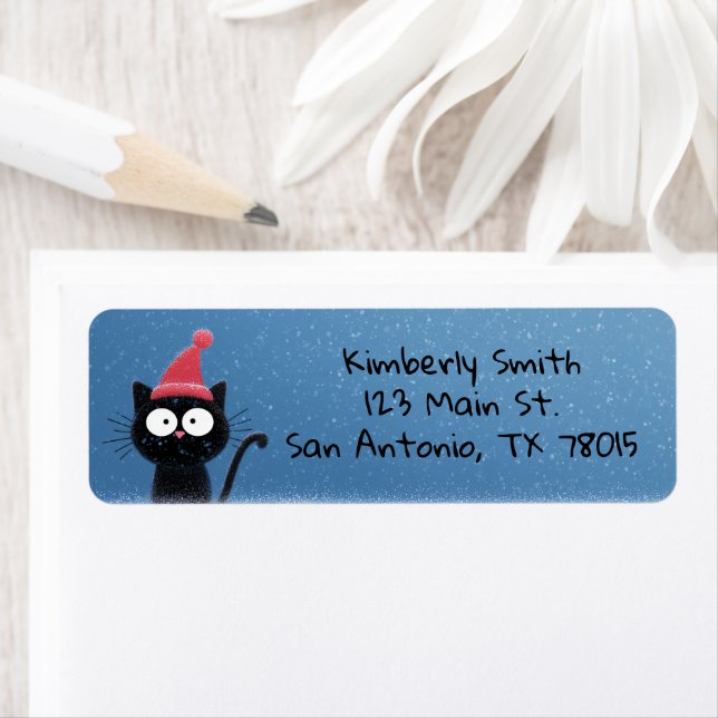 Santa Hat Black Cat Christmas Return Address Label (Insitu)
