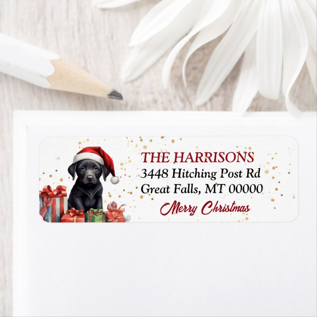 Santa Hat Black Lab Puppy Christmas Label (Insitu)
