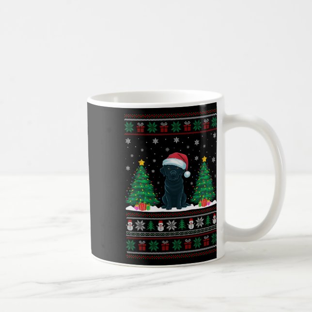 Santa Hat Black Labrador Dog Xmas Tree Lights Ugly Coffee Mug (Right)