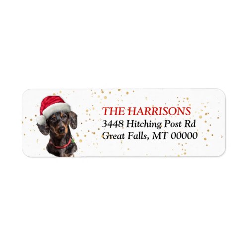 Santa Hat Black Tan Dachshund Return Address Label