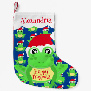 Santa Hat Blue Frog Cartoon Pattern Name Novelty Small Christmas Stocking