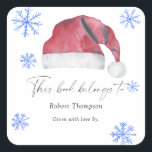 Santa hat - bookplate<br><div class="desc">Invite your guests with this watercolor Santa hat and snowflakes - baby shower elegant invitation. Use the design tools to edit the text,  change font color and style to create a unique one of a kind invitation design. Matching items available.</div>