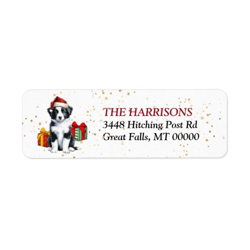 Santa Hat Border Collie Puppy Gifts Label