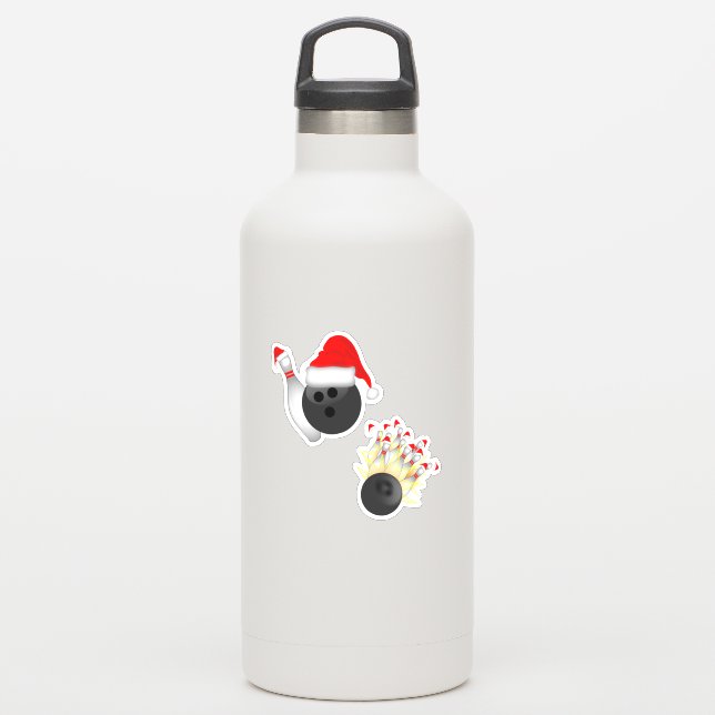 Santa Hat Bowling Ball Pins Christmas Sticker (Waterbottle)