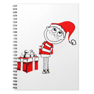 Santa Hat Boy Hiding Christmas Present Notebook