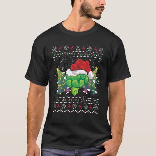 Santa Hat Broccoli Xmas Gift Ugly Broccoli Christm T_Shirt