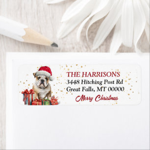 Santa Hat Bulldog Christmas Label