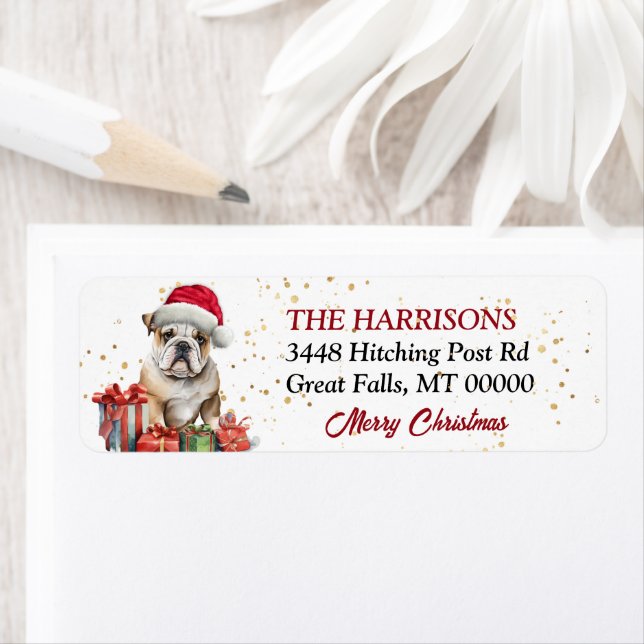 Santa Hat Bulldog Christmas Label (Insitu)