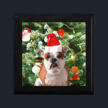 Santa Hat Bulldog Christmas Tree Snowman Gift Box<br><div class="desc">Cute Bulldog photo with Christmas Tree Snowman Gift Box in background. A perfect gift for Christmas!</div>