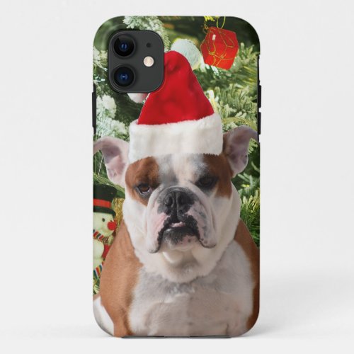Santa Hat Bulldog Christmas Tree Snowman Gift Box iPhone 11 Case