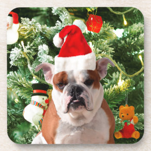 Santa Hat Bulldog Christmas Tree Snowman Gift Box Drink Coaster
