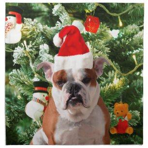 Santa Hat Bulldog Christmas Tree Snowman Gift Box Napkin