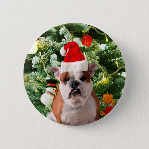 Santa Hat Bulldog Christmas Tree Snowman Gift Box Pinback Button