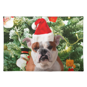 Santa Hat Bulldog Christmas Tree Snowman Gift Box Placemat