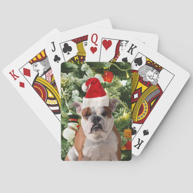 Santa Hat Bulldog Christmas Tree Snowman Gift Box Poker Cards (Back)