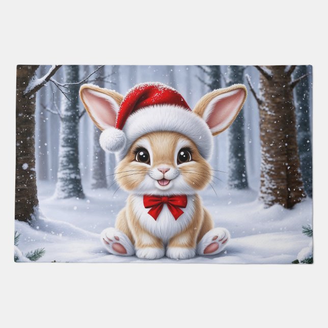 Santa Hat Bunny Doormat (Front)