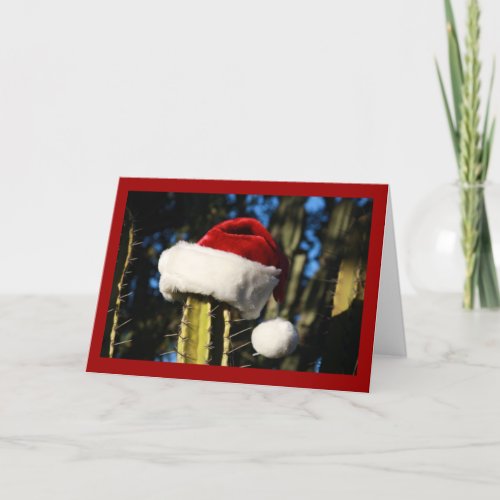 Santa hat cactus holiday card