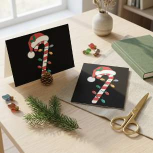 Santa Hat Candy Cane Christmas Lights Festive Holiday Postcard