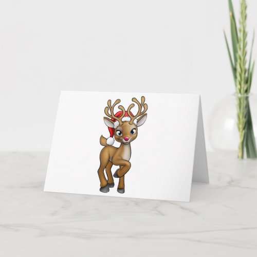 Santa Hat Cartoon Christmas Reindeer Holiday Card