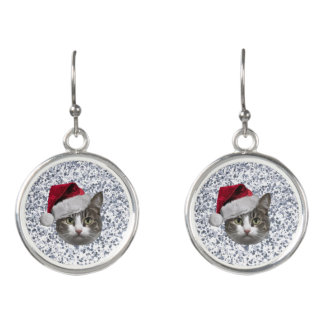Santa Hat Cat Earrings
