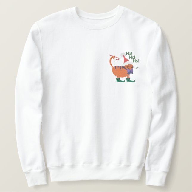 Santa Hat Cat Embroidered Sweatshirt (Design Front)