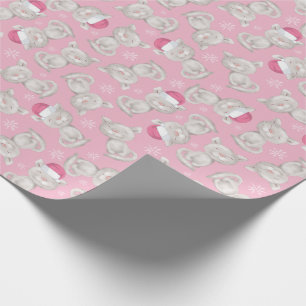 Santa Hat Cat Pink Christmas Wrapping Paper