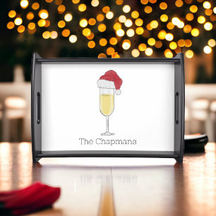 Santa Hat Champagne Flute Personalized Christmas Serving Tray