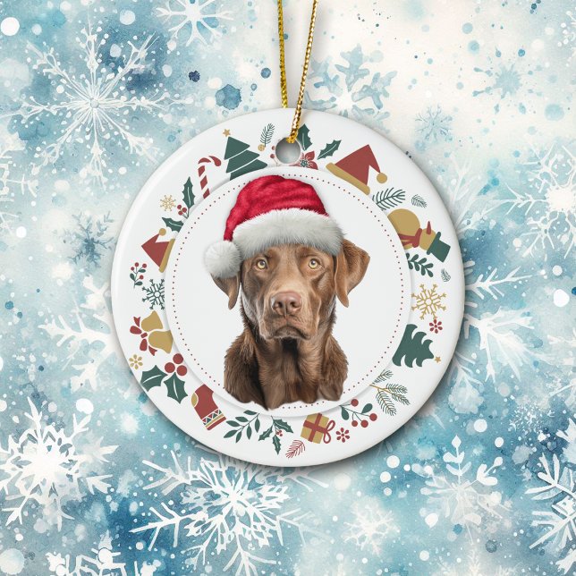 Santa Hat Chesapeake Bay Retriever Holiday Wreath Ceramic Ornament (Creator Uploaded)