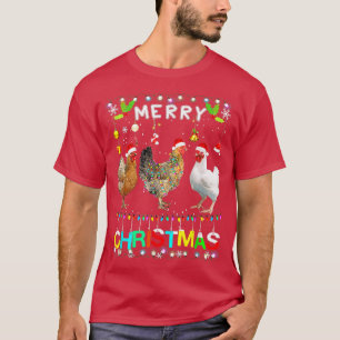 Santa Hat Chicken Lights Xmas Funny Merry Christma T-Shirt