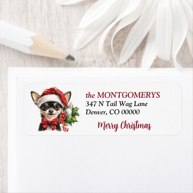 Santa Hat Chihuahua Christmas Return Address Label (Insitu)